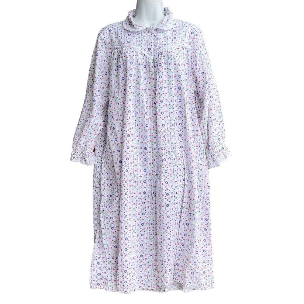 Lanz of Salzburg Nightgown Lace Trim Ballet Cotton Floral Collar Long Sleeve M